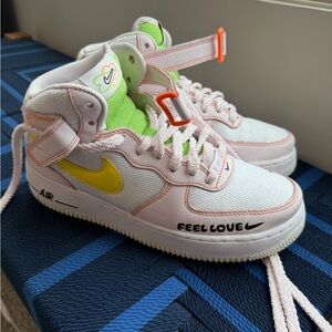 Nike women's  High-Top Sneakers in White, Pink, Yellow & Green